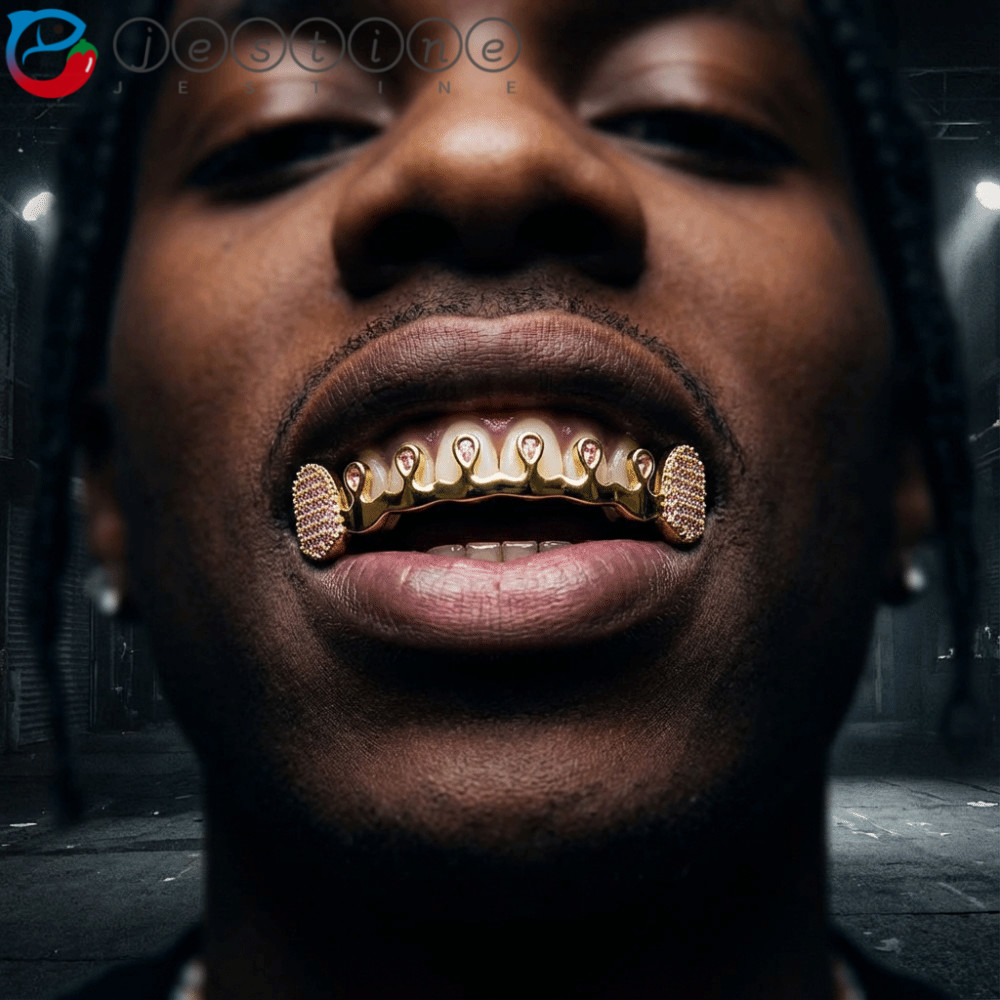 JESTINE Hiphop Răng Grillz, Mũ Răng Kim Cương Giả Punk Ngộ nghĩnh, Thời Trang Bling Màu Bạc Có Thể T