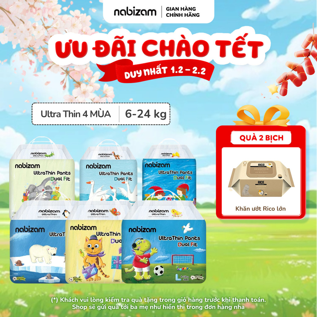 [LIVE KOL] Tã/Bỉm Quần NABIZAM ULTRA THIN 4 Mùa Mỏng Mềm, Thấm Hút Nhanh Size M32/L30/XL26/2XL22/3XL