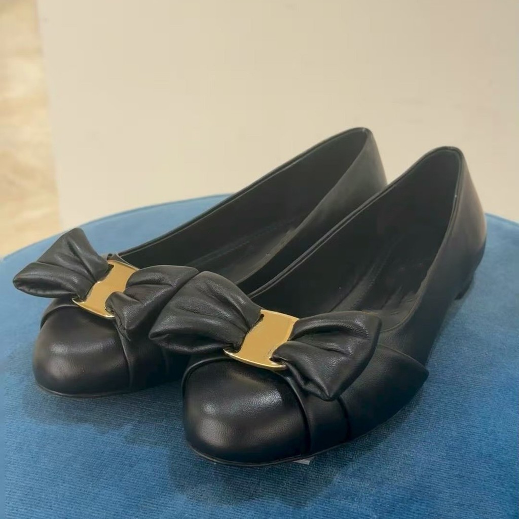 Feijia Cùng Phong Cách Mới Giày Mũi Tròn Nơ Giày Đế Bằng