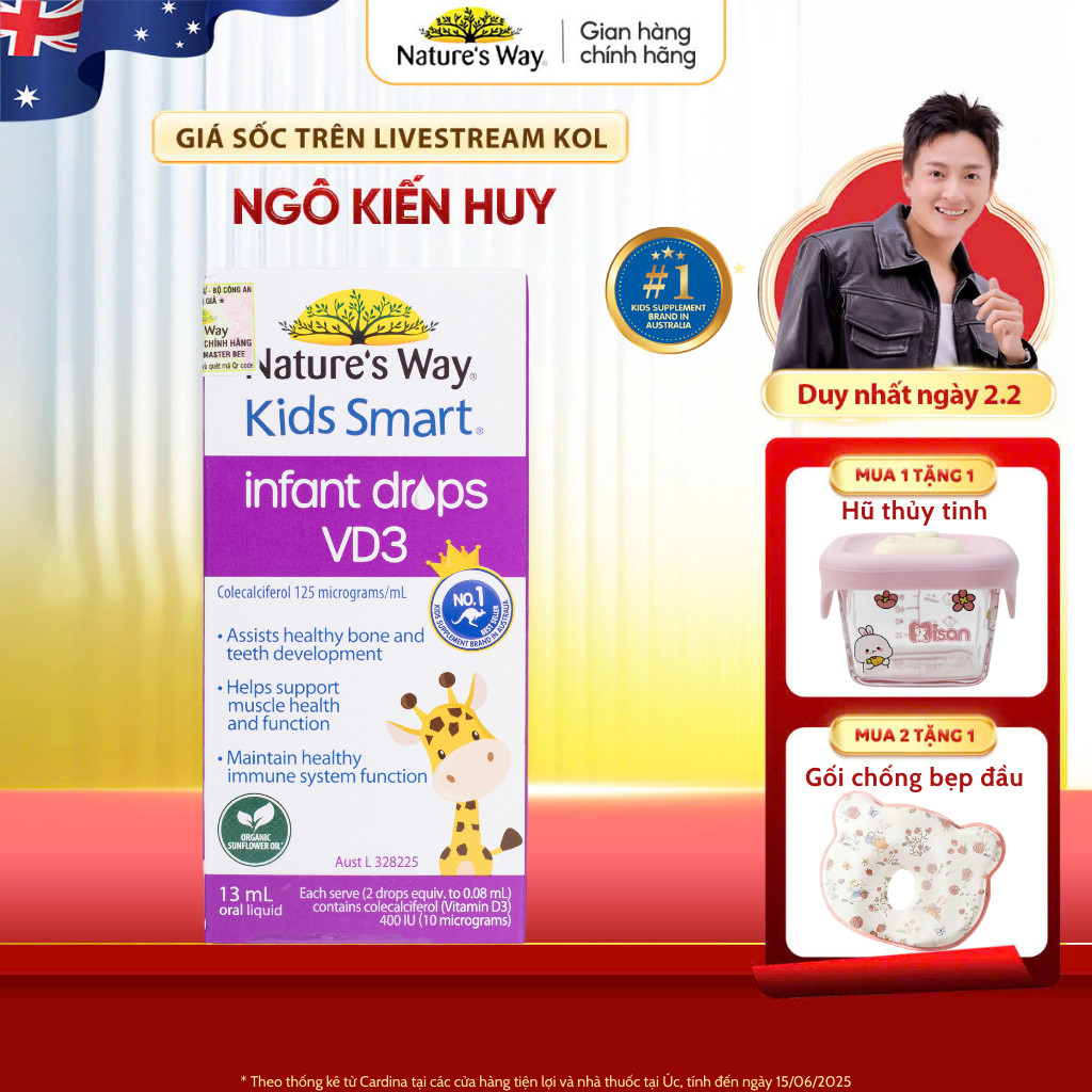 Vitamin D3 ORGANIC Nature’s Way, D3 Thuần Cho Trẻ Sơ Sinh Kids Smart Infant Drops VD3 - Hộp 13ml