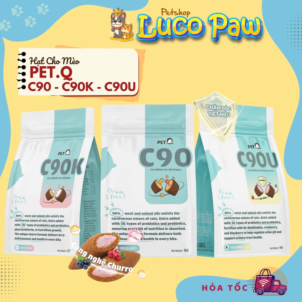 Hạt Mèo C90 C90K C90U PET.Q hạt churru 90% từ thịt và dầu động vật