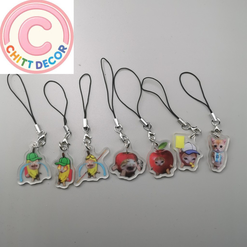 Happy Apple Cat Meme Funny Banana Cat Cute Keychain Phone Keychain Player Car Key Ring Angry Student