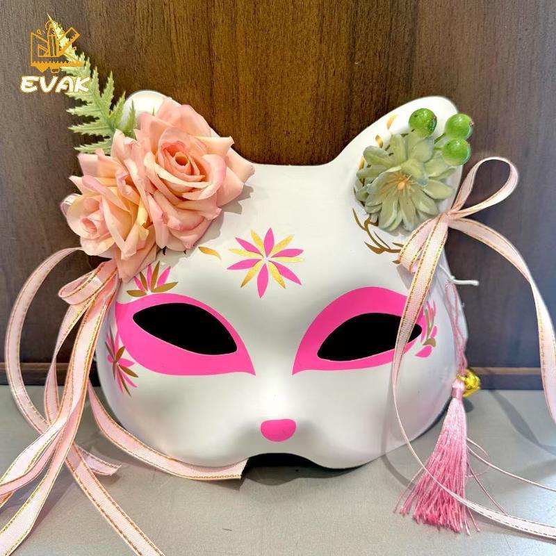 Alittlesetrtu Anime Demon Fox Mask Vẽ tay Nhật Bản Kitsune Mask Cosplay Prop cho lễ hội hóa trang. V
