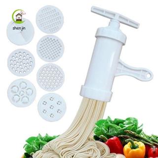 Máy ép mì SHENJIN, Máy làm mì ống bằng tay màu trắng, Dụng cụ nấu bằng nhựa với 7 khuôn in khác nhau Máy làm mì Nhà hàng