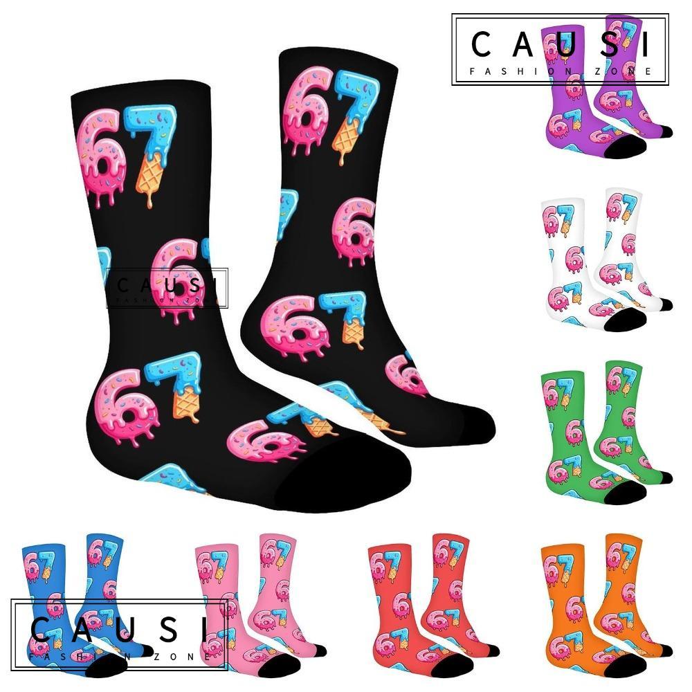 CAUSI 67 Meme Crew Tất Dài, Cotton Thoáng Khí 67 Meme Kem Tất, Hài Hước Nhẹ Hoạt Hình Sáng Tạo Vớ Dà