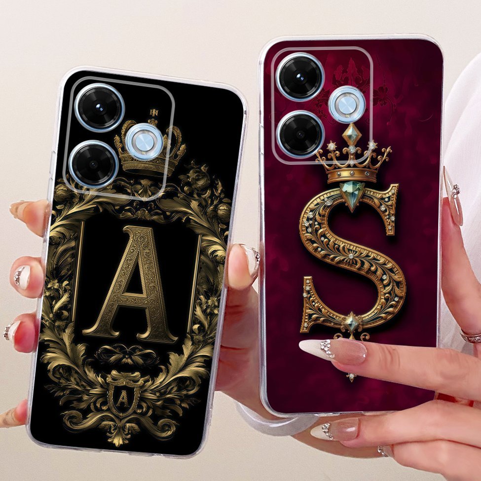 Dành Cho Redmi 13x 4G Ốp Lưng Trong Suốt Sang Trọng Vương Miện A-Z Chữ 2D Họa Tiết Phẳng Vỏ Mềm 2404