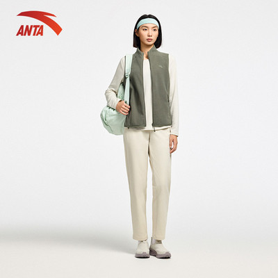 ANTA Quần dài Thể Thao nữ Super Anta dệt kim dọc, lót lông cừu, ấm áp, quần thể thao co giãn 162547301U