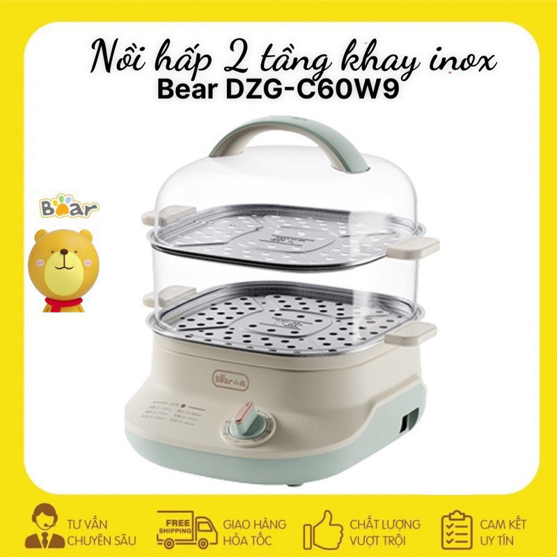 Nồi hấp 2 tầng Bear DZG-C60W9 dung tích 6L khay hấp inox cao cấp bảo hành 18 tháng ..