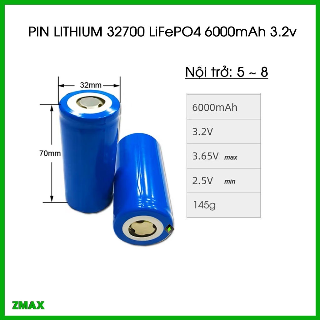 Pin sắt Lithium 32700 LiFePO4 3.2V 5000mAh ~ 6000mAh xả 5C(30A)
