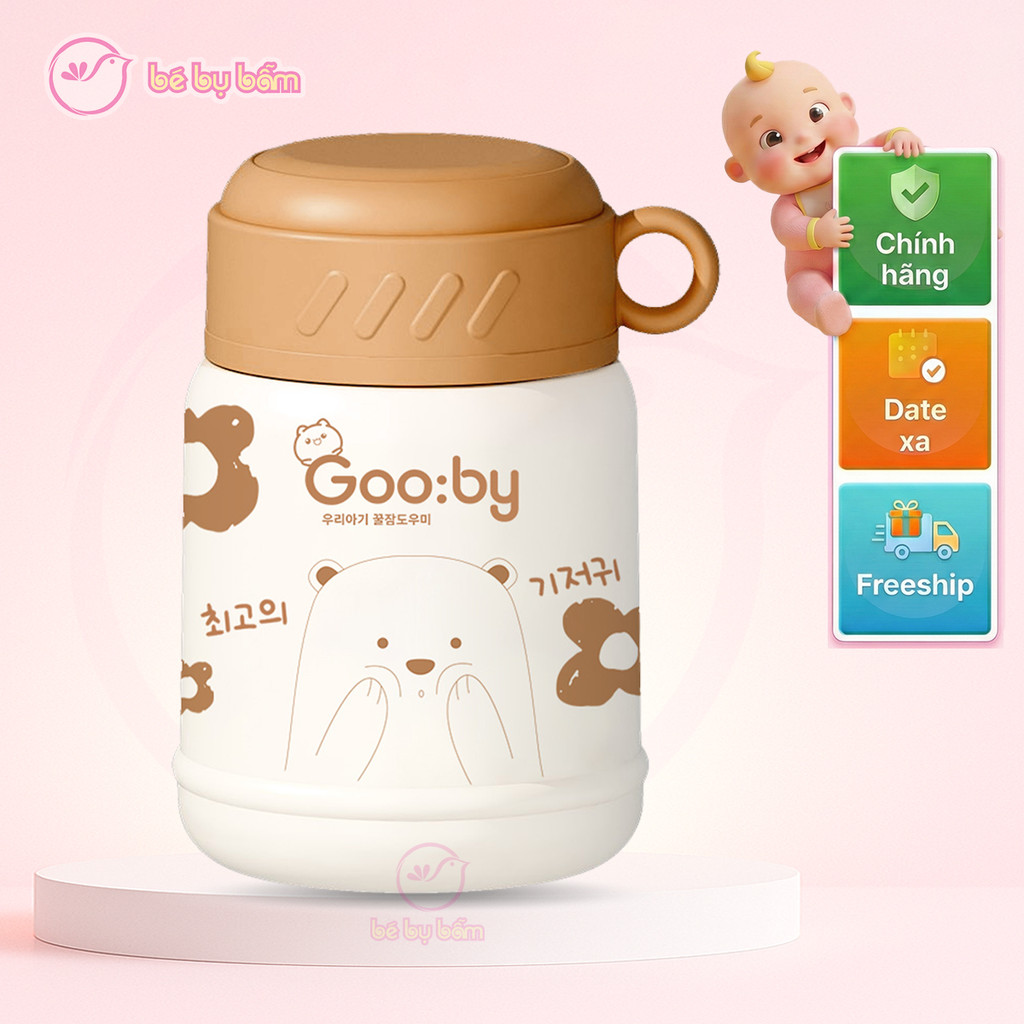 🍲 Bình Ủ Cháo Giữ Nhiệt Cho Bé Gooby Chính hãng 530ml - Lõi Inox 304 An Toàn Tặng Kèm Thìa