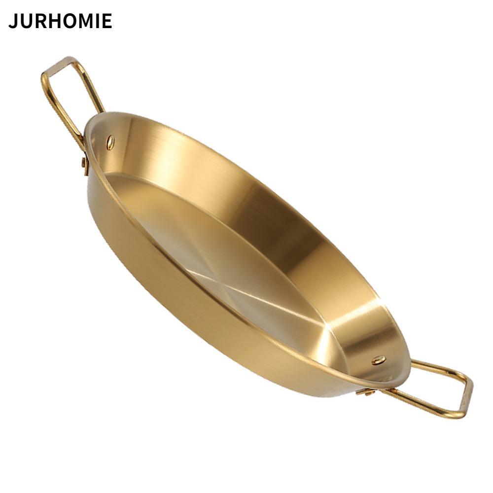 JURHOMIE Paella Pan, Chảo rán chống dính tay cầm vòng kép, Nồi nấu bằng thép không gỉ Đồng phục vàng