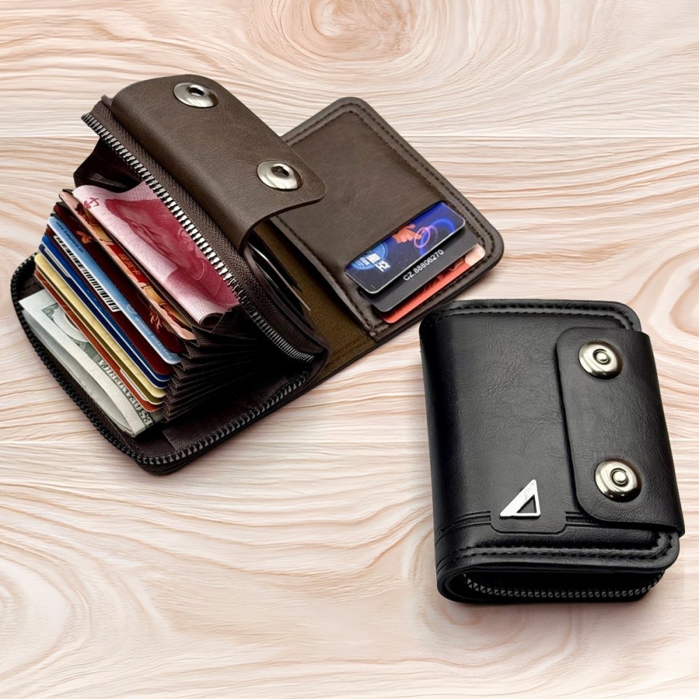 Men Anti Theft Accordion Wallet Double Snap Large Capacity Card Holder for Credit Coins Travel