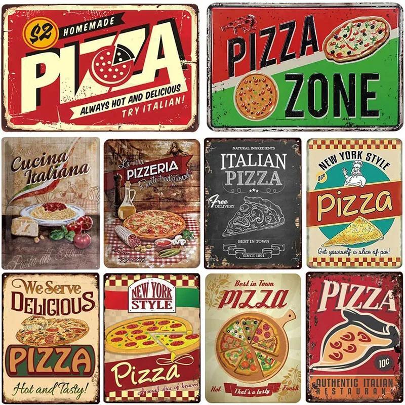 Pc Retro Kim Loại Nhôm Pizza Ký Nhà Hàng Logo Nghệ Thuật Trang Trí Tường Cho Pizzeria Bar Cafe Under