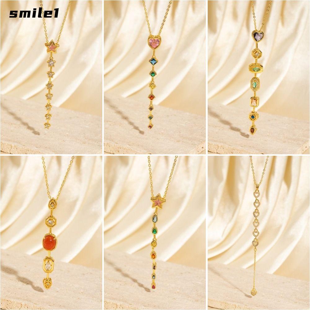 Dây chuyền xương đòn SMILE, Vòng cổ hình chữ Y Zircon đầy màu sắc pha lê không đều, Mặt dây chuyền sang trọng cổ điển Vòng cổ tua dài Phụ kiện trang sức