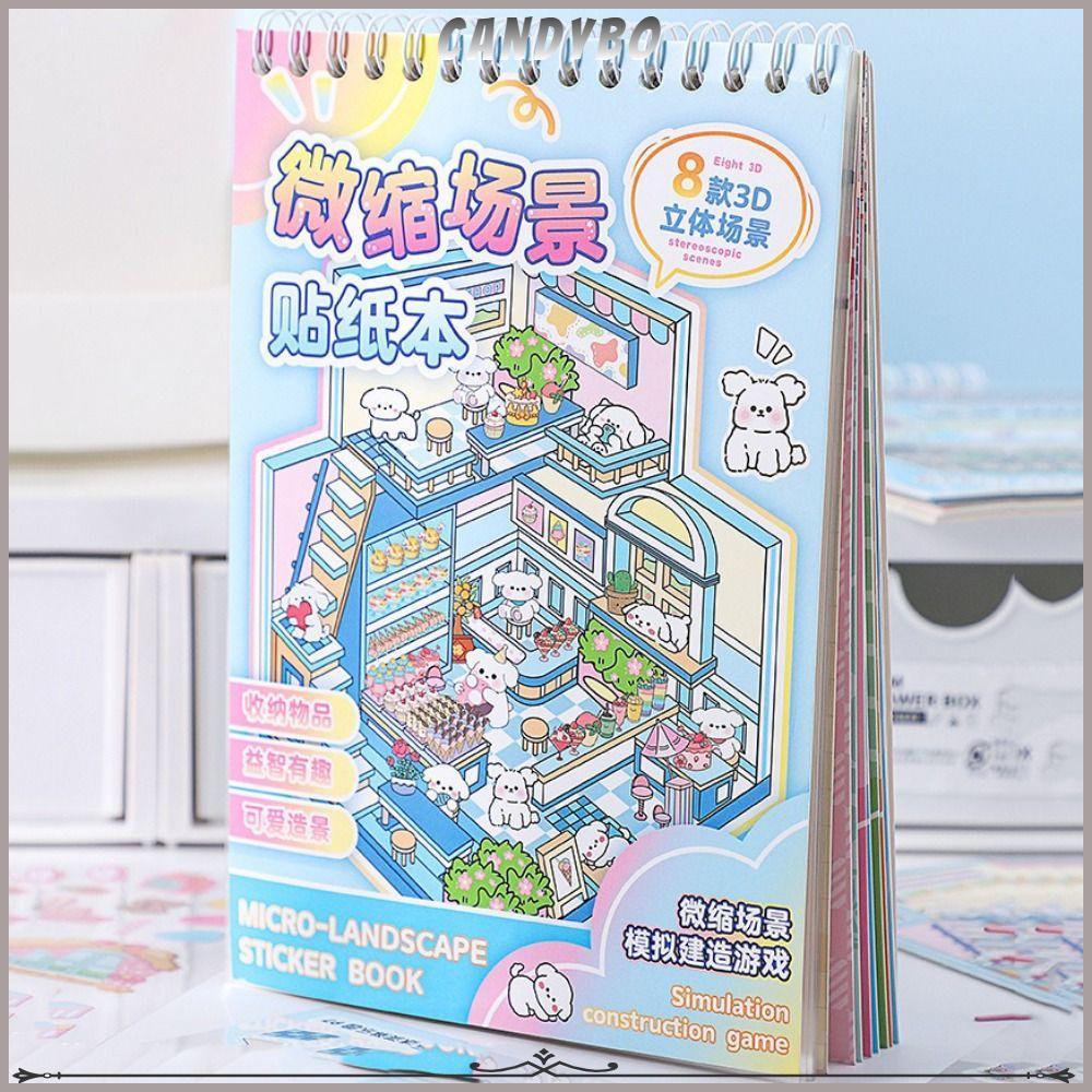 Nhãn dán bỏ túi cảnh Cabin CANDYBO, Sách dán phong cảnh DIY hoạt hình, Ngôi nhà thu nhỏ PET Sách cản