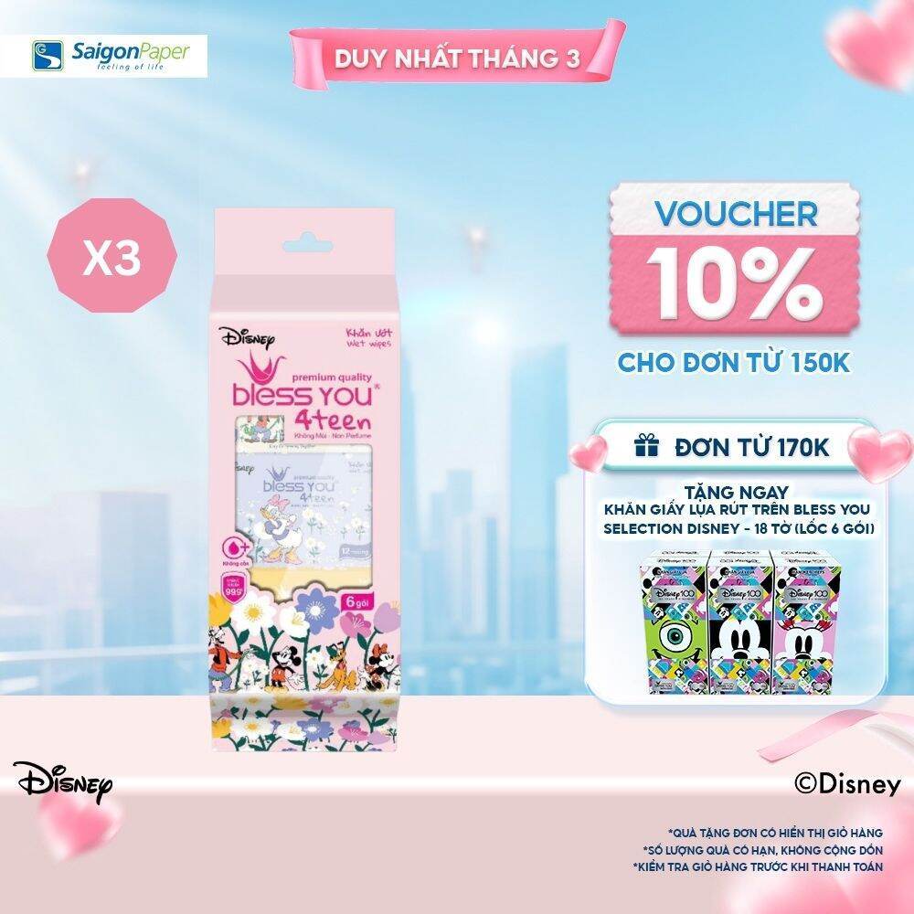 Combo 3 Bọc Khăn Ướt Mini – Bless You 4Teen (18 túi x 12 tờ)