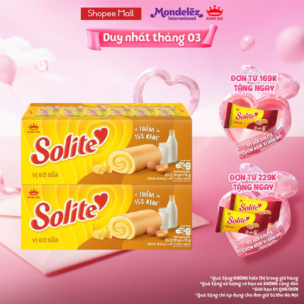 [BAO BÌ GIAO NGẪU NHIÊN] Combo 2 Hộp Bánh Bông Lan Cuộn Kem/ Tròn Kem Solite, Vị Lá Dứa/ Bơ Sữa/ Dâu 324G/360G - LIVE