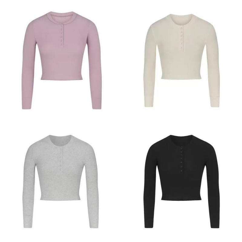 Skims Kardashian-style long sleeve shirt T New waffle knit pullover top from the waffle series is sl