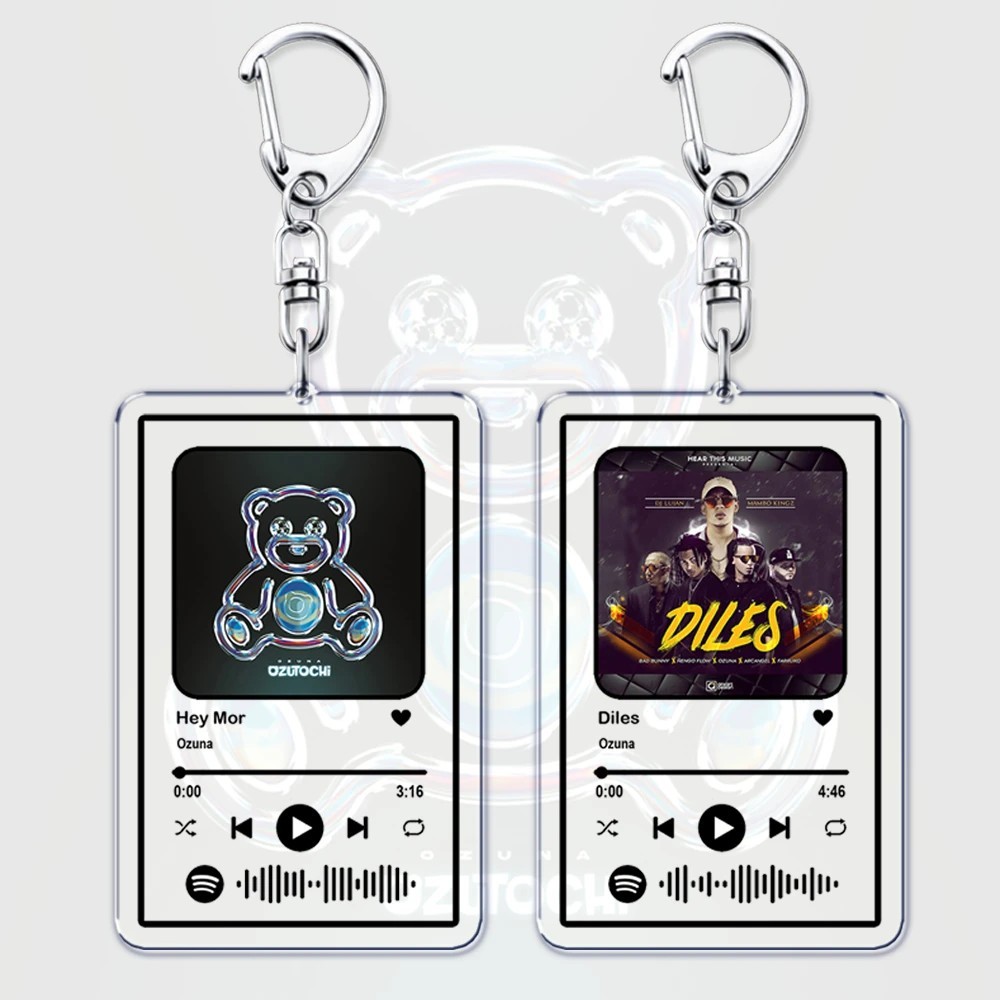 Móc khóa Ozuna Spotify Mica Acrylic in hình ca sĩ nhạc Reggaeton bài hát Hey Mor Diles trang trí cặp