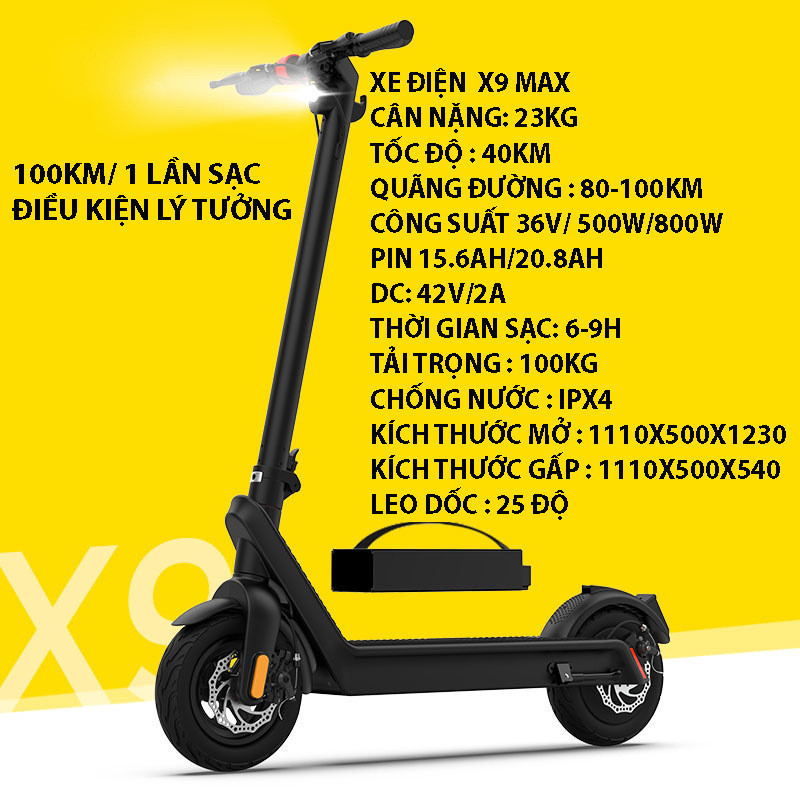 Xe scooter điện X9- MAX đi 100km cho 1 lần sạc Xe điện gấp gọn cho người lớn