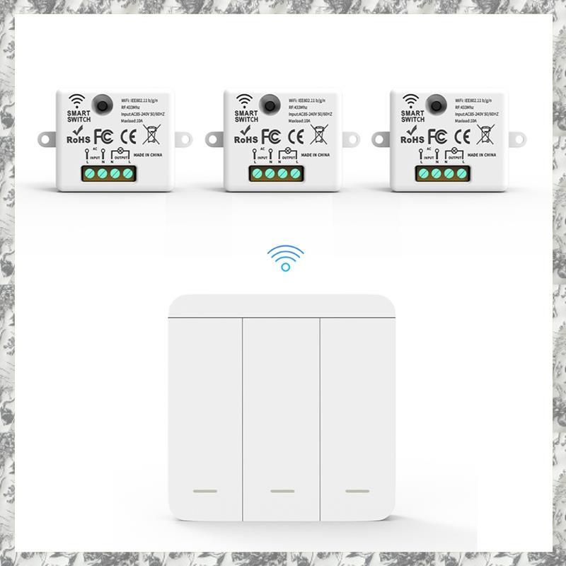[D E O K] 3 Công tắc treo tường đèn không dây Bộ thu rơle 433 MHz với Công tắc bảng điều khiển 1x 3G