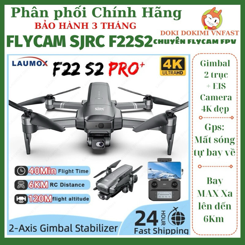 Flycam SJRC F22S2 6km - F22 S2 pro 4K - Gimbal 3 trục EIS 4K - cảm biến va chạm - BH 3T - Chính hãng