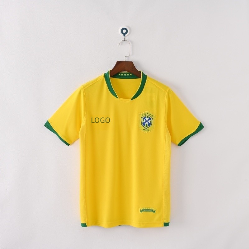 Áo sơ mi bóng đá retro Brasil dành cho nam, tay ngắn