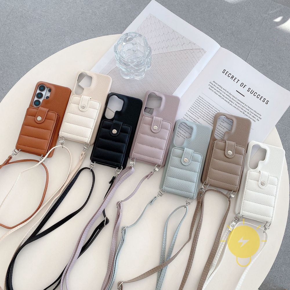 Phone Case For SAMSUNG Galaxy S26 Ultra Plus S25 S24 S23 FE TPU Card Slot Down Coat Style PU Aesthet