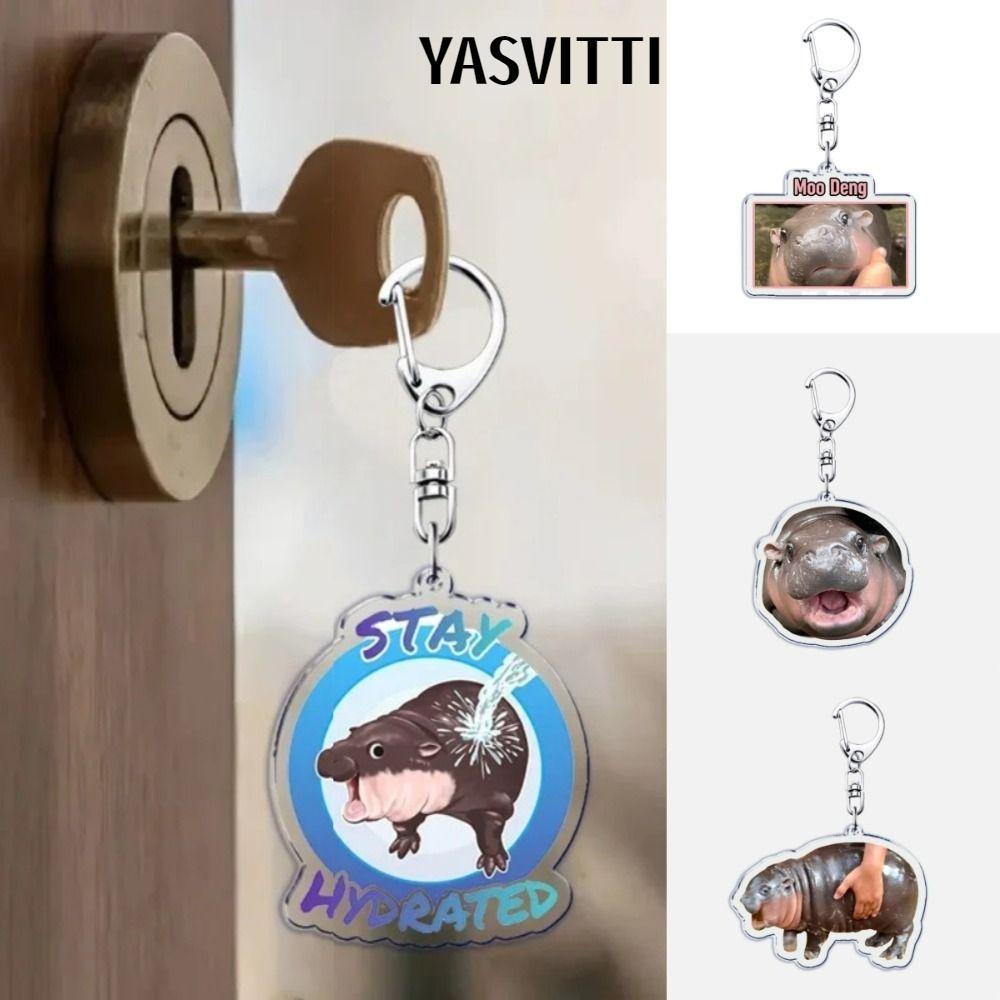 YASVITTI Baby Hippo Móc khóa, Sáng tạo MooDeng Hippopotamus Mặt dây chuyền Móc khóa, Động vật hoạt h