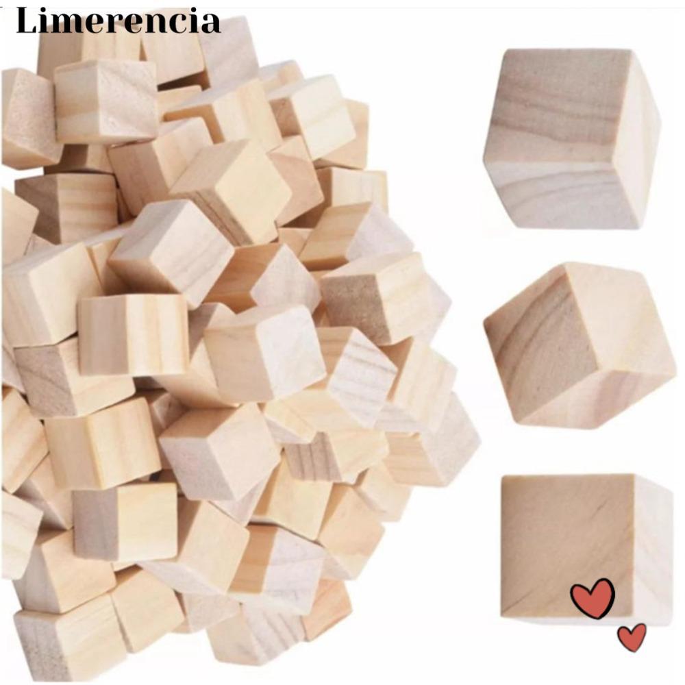 LIMERENCIA 100 Khối Gỗ, Khối Gỗ Vuông 2cm, Gỗ Chưa Hoàn Thành Màu Gỗ Bề Mặt Mịn Chưa Hoàn Thiện Thủ 