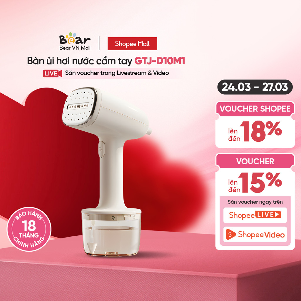 [Livestream] Bàn ủi hơi nước cầm tay 1000W Bear GTJ-D10M1 - Hàng Chính Hãng