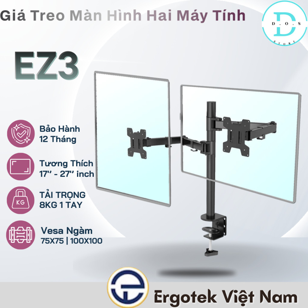 Giá Treo Hai Màn Hình [ErgoTek] [EZ3] [17"-27" Inch] Monitor ARM