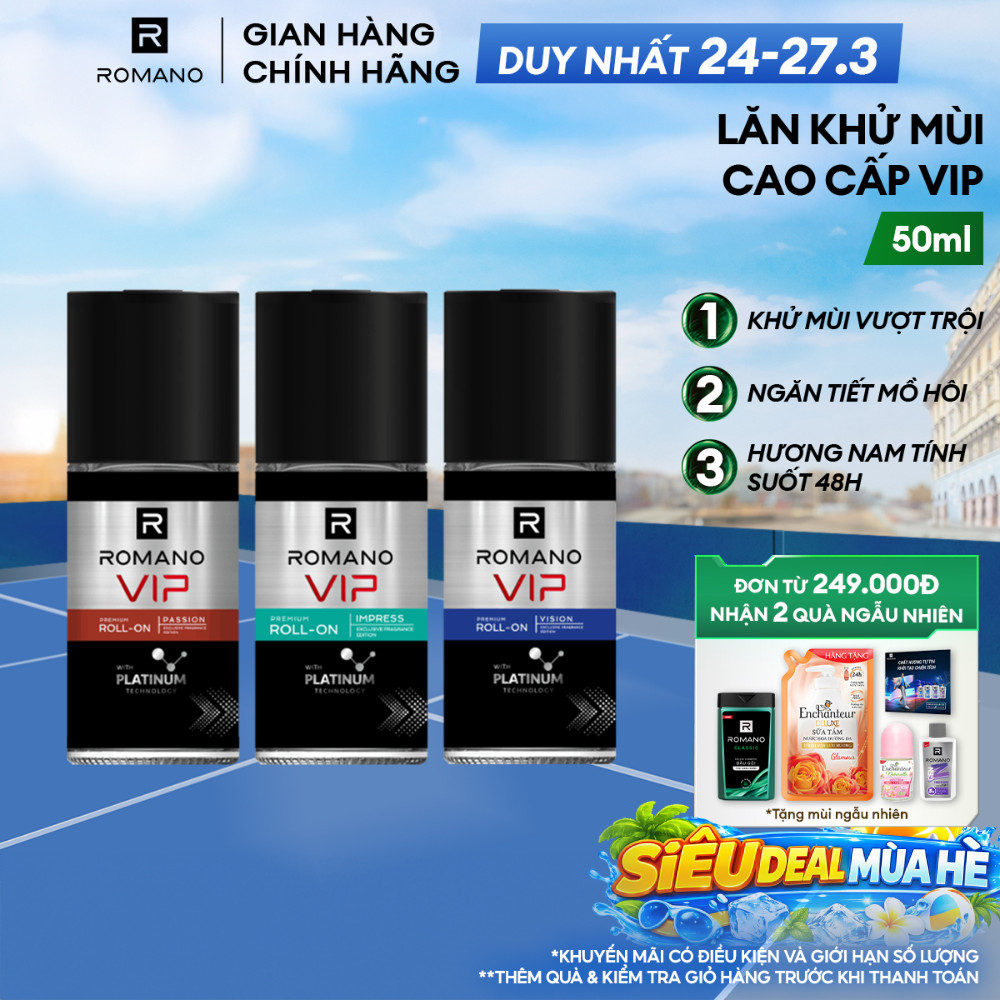 Lăn khử mùi nam cao cấp Romano VIP Passion / Vision / Impress 50ml