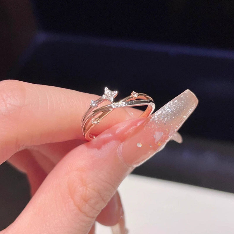 nhẫn bạc nữ nhẫn bạc 925 Ins Bạc 925 Nữ Ngôi Sao Chỉ Số Nhẫn Zircon