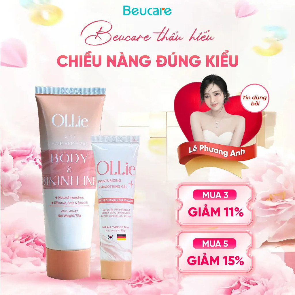 Combo 1 Kem tẩy lông Ollie + 1 Gel dưỡng da Ollie cho cơ thể nam và nữ, hỗ trợ tẩy lông nhanh chóng,