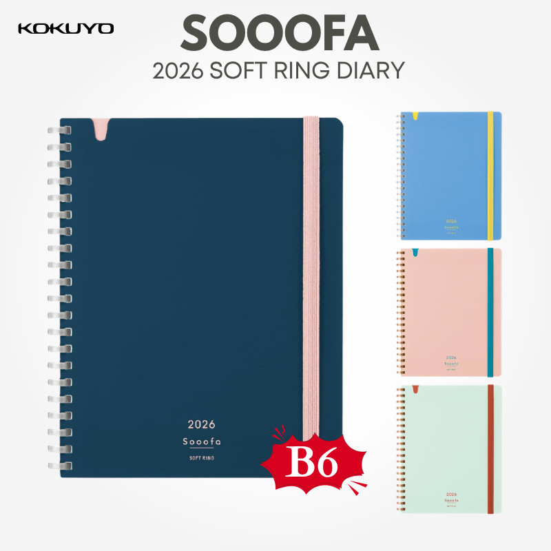 KOKUYO SOOOFA 2026 Soft Ring Monthly Diary - B6 Size, Multiple Colors