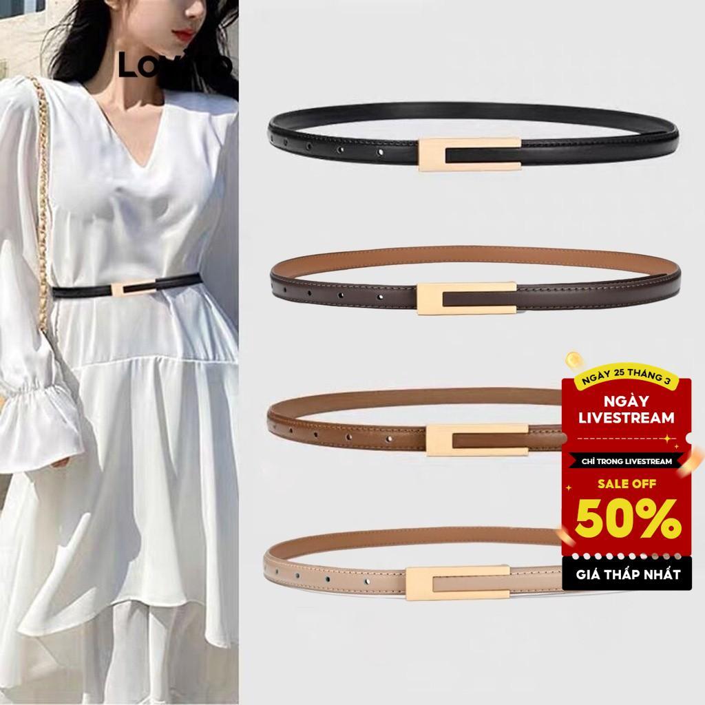 Thắt lưng LOVITO phụ kiện kim loại hình học màu trơn thường ngày cho nữ L57AD068 (Cà phê/ Nâu/ Kaki nhạt/ Đen)