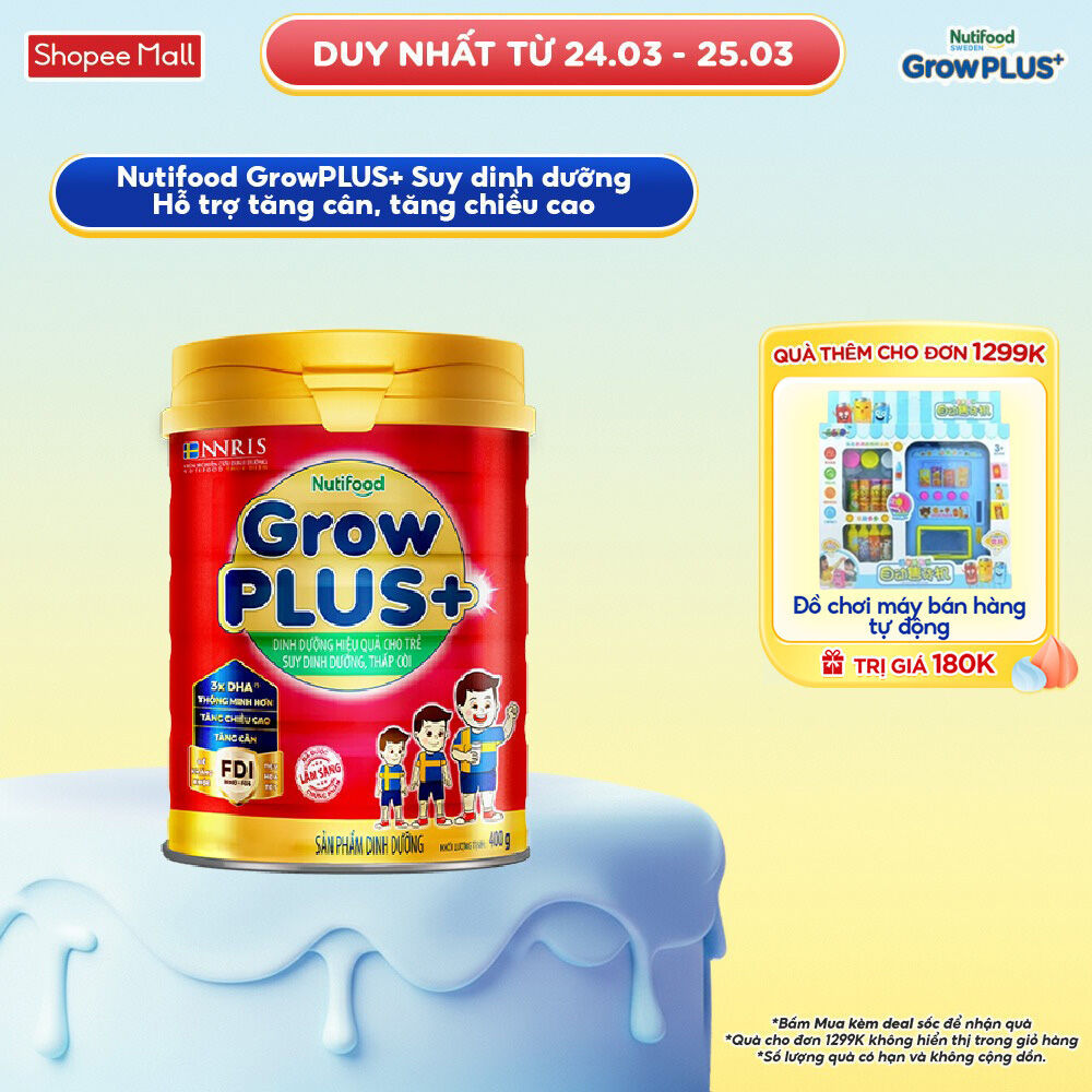 Sữa Bột Nutifood GrowPLUS+ Đỏ (Suy Dinh Dưỡng) 400g - Tăng Cân, Tăng Chiều Cao (Lon 400g)
