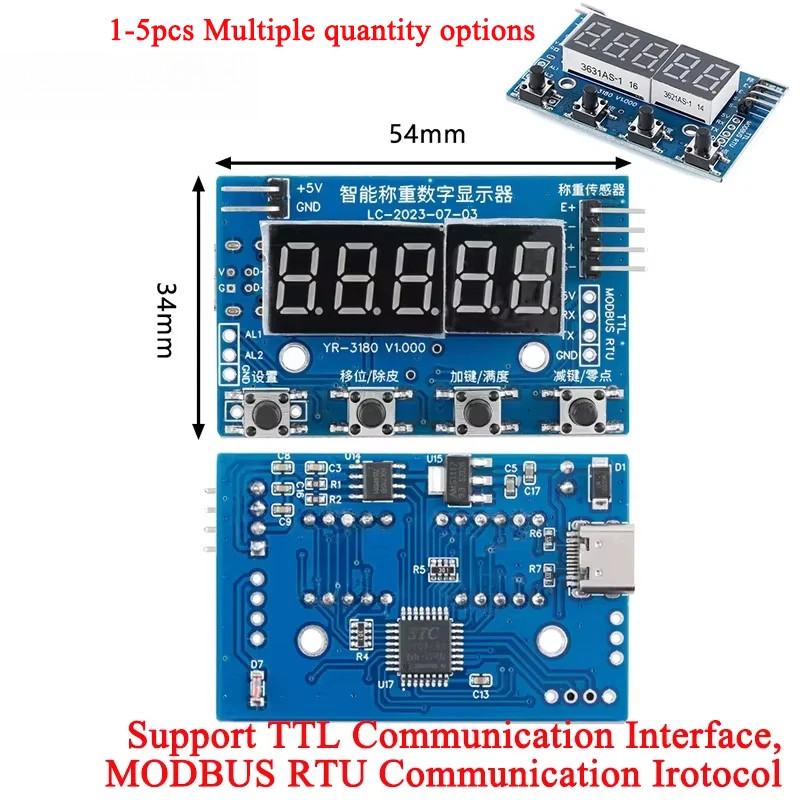 1-5 Chiếc HX711 Load Cell AD Cân Cảm Biến Áp Suất Mô Đun Hiển Thị 24-bit Cân Dụng Cụ Cân Điện Tử Typ