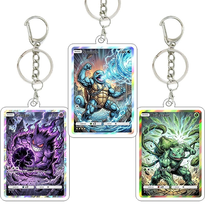Móc khóa Pokemon Acrylic hình thẻ bài TCG Charizard Gengar Blastoise Bulbasaur Squirtle trang trí ba