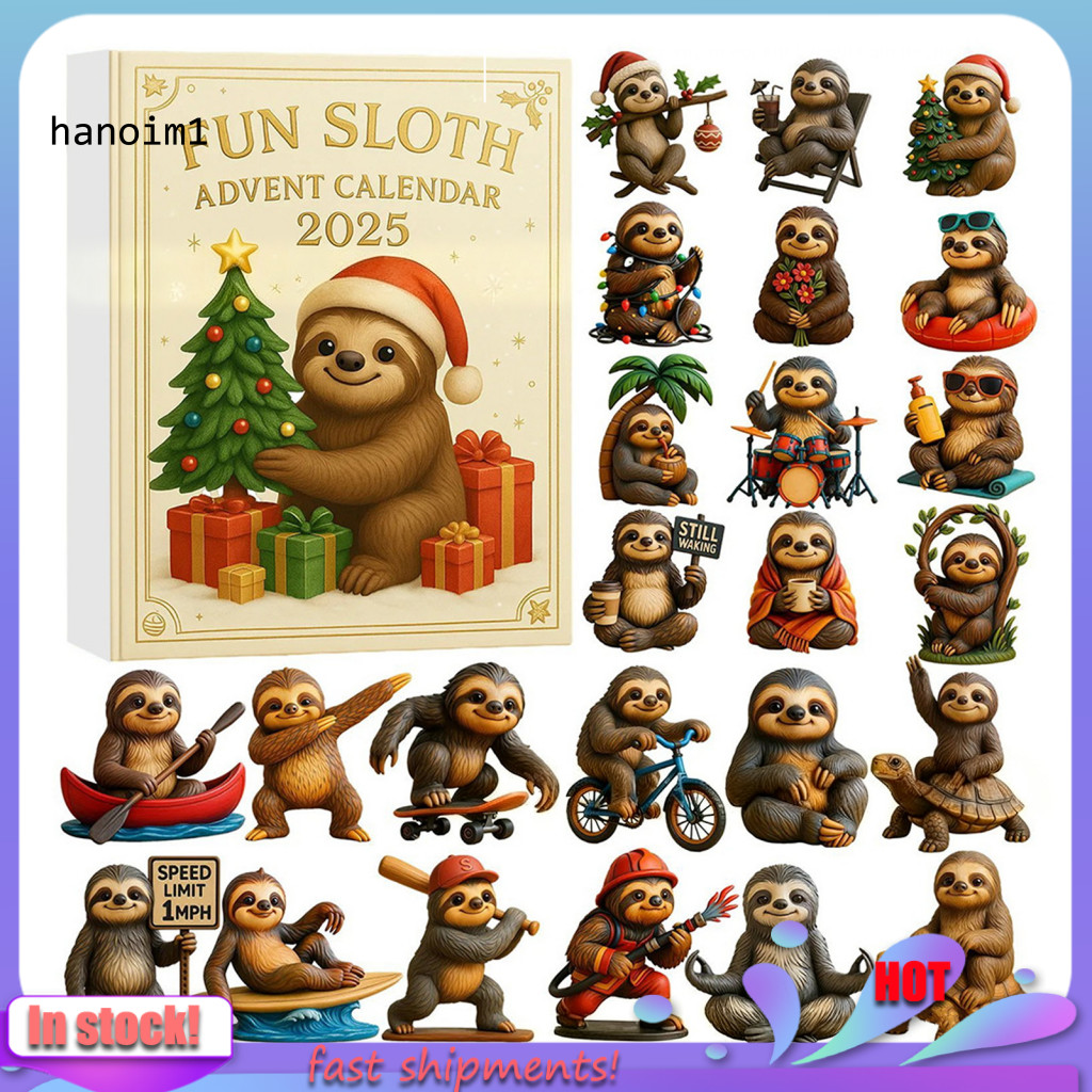 HAN _ Lịch Mùa Vọng dành cho trẻ em Bộ trang trí ngày lễ Lịch Mùa Vọng Sloth Đếm ngược 24 ngày với s