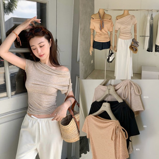 𝒀𝒖𝒛𝒖 𝑺𝒕𝒐𝒓𝒆 /WGWE/ Áo ngắn tay lệch vai xoắn eo buộc dây ở vai nữ tính
