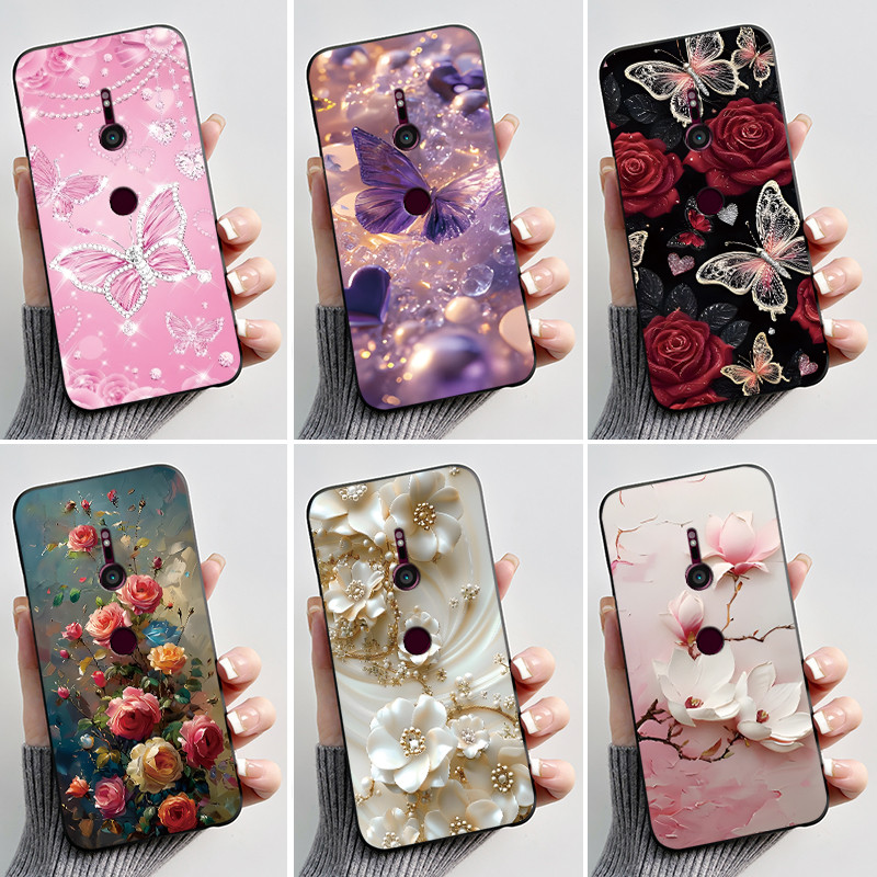 Ốp Lưng Cho Sony Xperia XZ3 XZ2 Thời Trang Bướm Hoa Đen Thạch Silicon TPU Mềm Điện Thoại Dành Cho So