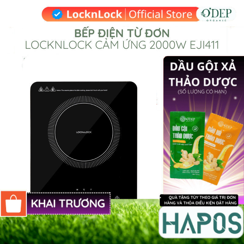 Bếp điện từ đơn LocknLock cảm ứng, 8 mức nhiệt, công suất cao 2000W nấu nhanh tiết kiệm điện EJI411 