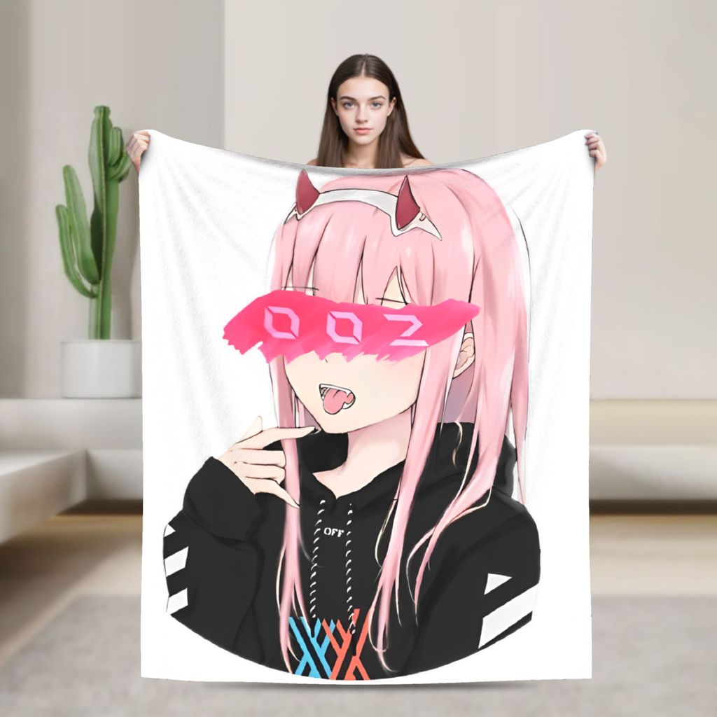 Zero Two 002 Chăn Flannel Anime Girl Nhẹ Mỏng Ném Chăn Cho Nhà Ghế Giường Thảm