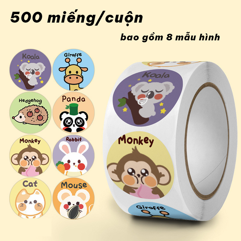 Roll of Cute Animal Stickers – Reward Stickers for Children, Notebook Decoration, Envelope Stickers 