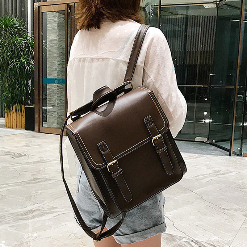 Authentic women's bags, trendy new styles pu Leather double backpack, casual retro backpack, structu