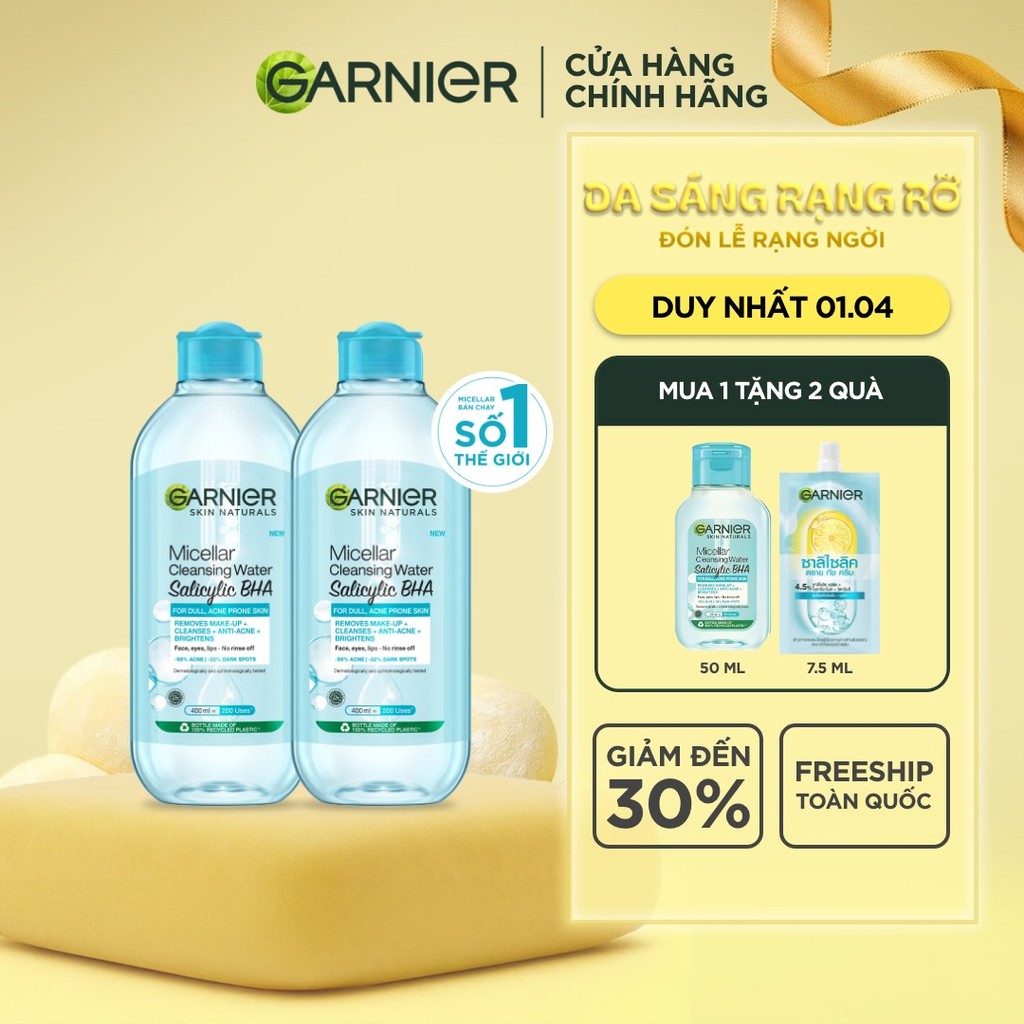 Bộ 2 Nước tẩy trang Garnier Cho Da Dầu Mụn Salicylic BHA Micellar 400ml x 2 (mới)