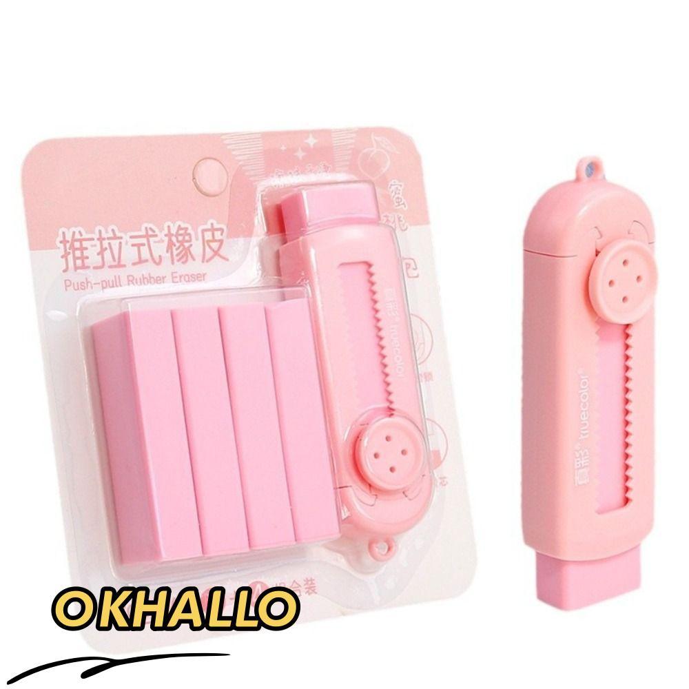 OKHALLO Push-pull Eraser, Refillable No Debris Pencil Eraser, Cartoon Without Leave Marks With 4 Ref