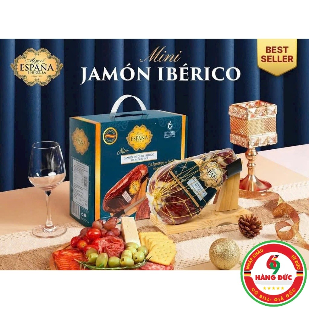 Thịt heo muối mini Jamon Iberico Espana Tây ban nha 1kg (lợn đen hảo hạng) [Date Tháng 6/2026] - HAN